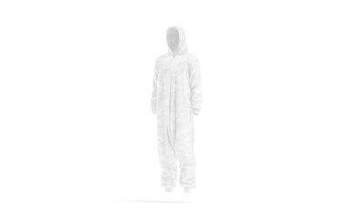 Blank white plush jumpsuit with hood mockup, side view