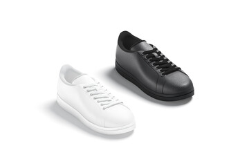 Blank black and white leather sneakers with lace mockup, isolated