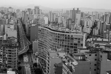 São Paulo from the sky, black and white, concrete jungle