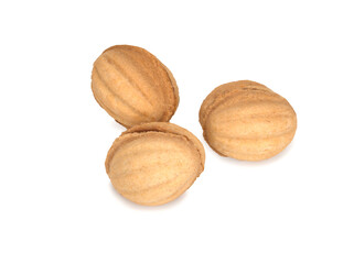 Three sandy cookies isolated on the white background, sandy nuts