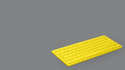 . The keyboard is painted yellow on a gray background in accordance with current trends, a shadow is visible. The concept of e-learning, online sales, freelancing, etc.