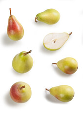 Pears Close-Up, Whole, Arranged, Spaced, Distanced  – Bunch of Green Italian Cultivar 