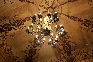 View of chandelier in mansion