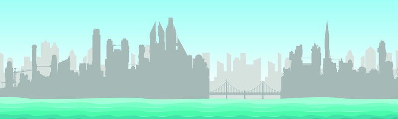 Fototapeta premium Silhouette of the city with a moto around the water