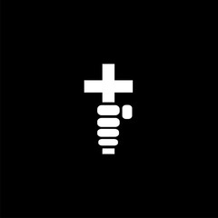 Hand holding a cross in black and white color logo. Christian logo design