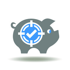 Piggy bank with aim and check mark vector illustration. Goal Wealth Icon. Success Banking Sign. Investment Symbol.