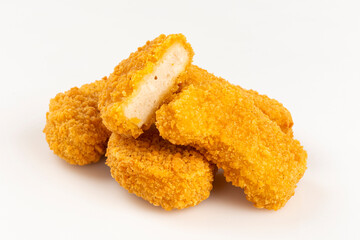 Fried chicken nuggets isolated on the white background.