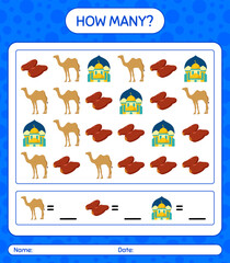 How many counting game with ramadan icon. worksheet for preschool kids, kids activity sheet, printable worksheet