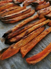 Sweet potato fries homemade roasted in the oven
