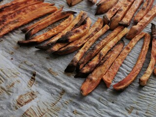 Sweet potato fries homemade roasted in the oven