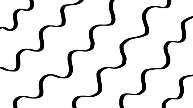 Wobbly black doodled stripes background, black and white stop motion animation 