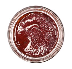  Olive (Kalamon) spread in extra virgin olive oil in glass jar isolated on white background
