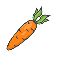 Carrot icon. A simple multi-colored and three-dimensional image of a carrot fruit. Isolated vector illustration on a clean white background.