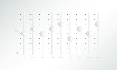 Pure White Gradient Audio device Volume control buttons on panels Graphic Equilizer Element EQ with speaker symbols with White Background
