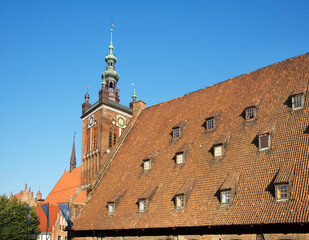 Great mill and church of St. Catherine in Gdansk. Poland © Andrey Shevchenko