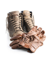 Safety motorcycle accessories. Leather gloves and shoes