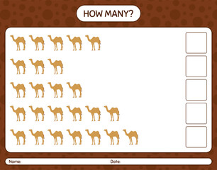 Fototapeta na wymiar How many counting game with camel. worksheet for preschool kids, kids activity sheet, printable worksheet