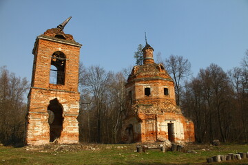 The destroyed church of John the Warrior in the village of Kurtino. Stupino, Moscow region, Russia