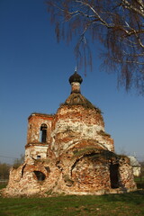 The destroyed Kazan church in the village of Sukovo. Stupino, Moscow region, Russia