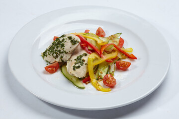chicken with vegetables on the white
