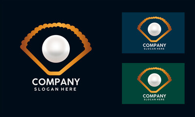 golden shell with pearl logo. Luxury gold creative minimalist  jewelry logo design. can be used as symbols, brand identity, company logo, icons or other. Vector