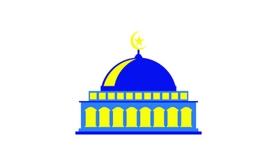 Template design with mosque silhouette. Ramadan theme background design. blue and yellow.