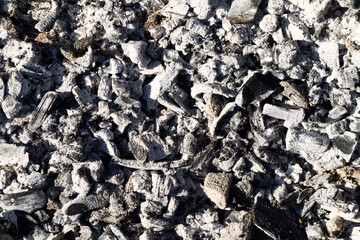 Coal background covered with white ash