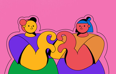 Amigas LGTBQ abrazadas y creando un corazón con las manos