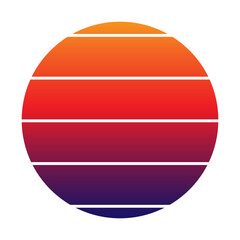 Fototapeta premium Retro sunset in the style of the 80s-90s. Abstract gradient background. Orange and blue colors. Design template for logo, badges, banners, prints. Vector illustration on isolated white background