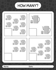 How many counting game with arabic teapot. worksheet for preschool kids, kids activity sheet, printable worksheet