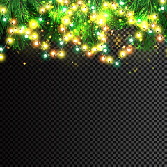 Glowing Christmas lights. Garlands, Christmas decorations lights effects. Happy New Year.
