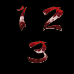 Japanese style red metallic alphabet - digits 1-3