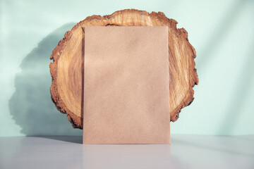 round wood with card on table