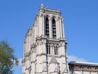 Fototapeta premium The cathedral, Notre Dame de Paris, the reconstruction of Parisian monument. Paris, France - the 17th April 2021.