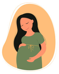 Pregnant woman, concept vector illustration in cute cartoon style, health, care, pregnancy