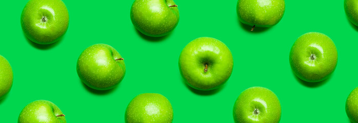 banner of Pattern of green apples with green background