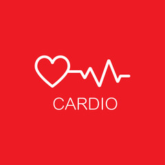 Heart with beat monitor pulse line art icon for medical apps and websites. breathing and alive sign red love heart. Red Medic blood pressure , cardiogram, health EKG, ECG logo. Heart in flat style.