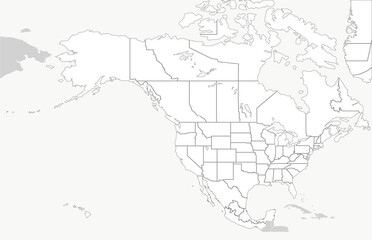 North America countries border map.
vector map of U.S. and Canada, Mexico.