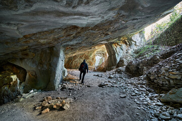 Beautiful Limestone cave, Old Oolitic stone quarries in Massone, The extracted stone, called...