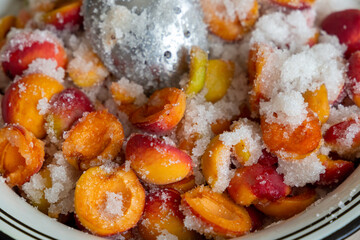 Apricot halves in sugar. Preparations for the winter. Fruit jam