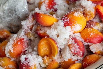 Apricot halves in sugar. Preparations for the winter. Fruit jam