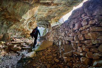 Beautiful Limestone cave, Old Oolitic stone quarries in Massone, The extracted stone, called...