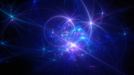 Abstract background, smooth multicolored lines on a black background.