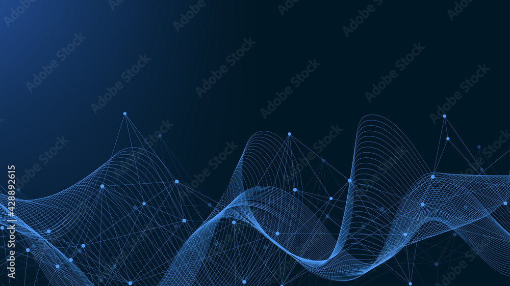 Poster Technology abstract lines and dots connection background. Connection digital data and big data concept. Digital data visualization. Vector illustration