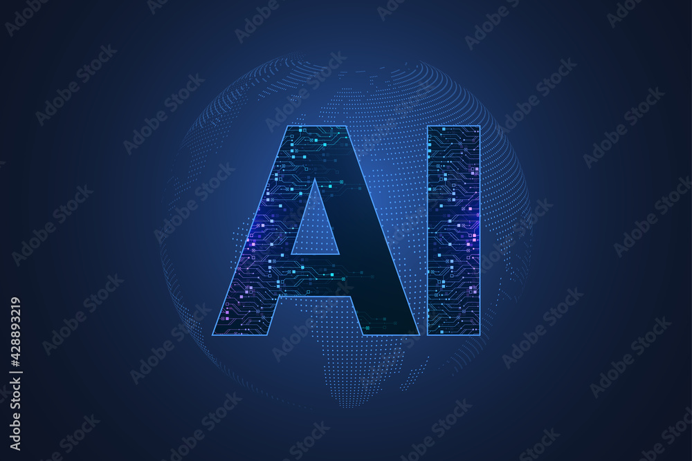 Leinwandbilder Artificial intelligence and machine learning concept futuristic vector symbol. Artificial intelligence wireless technology design. Neural networks and modern technologies concepts