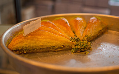 Carrot slice baklava, Baklava with pistachio. Turkish traditional dessert. Turkish name; 
