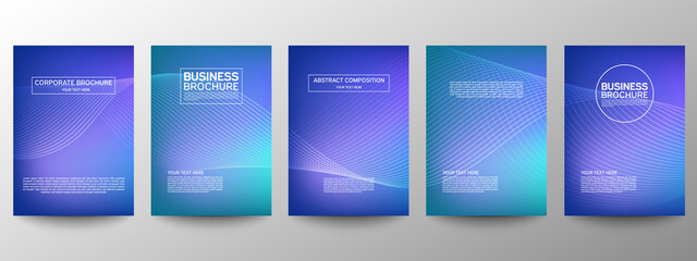Cover geometric minimal. Set. Vector abstract line pattern for poster design. Set of templates for business brochures. Cool gradients. Graphic pattern for annual album backdrop.
