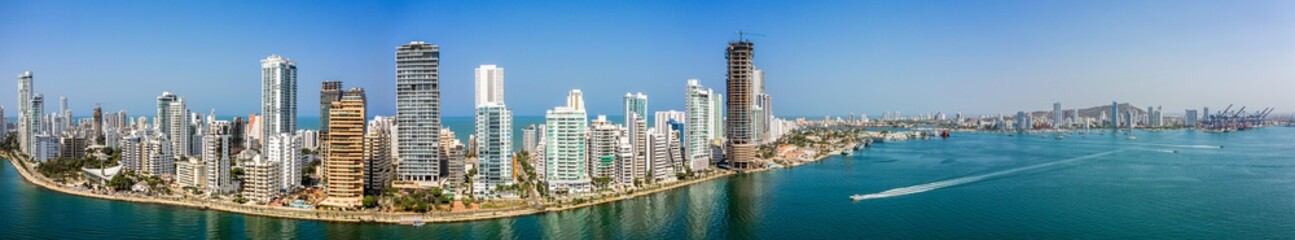 Fototapeta na wymiar The Cartagena modern city and cargo port aerial panorama view Colombia