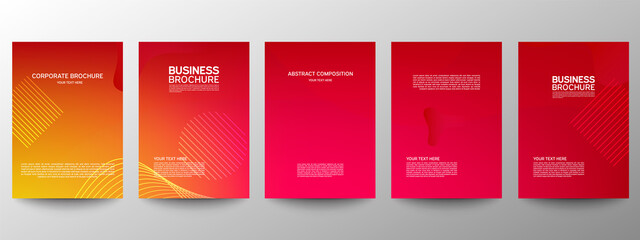 Cover geometric minimal. Set. Vector abstract line pattern for poster design. Set of templates for business brochures. Cool gradients. Graphic pattern for annual album backdrop.