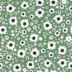 Seamless background. many small flowers on a green background for design. vector illustration